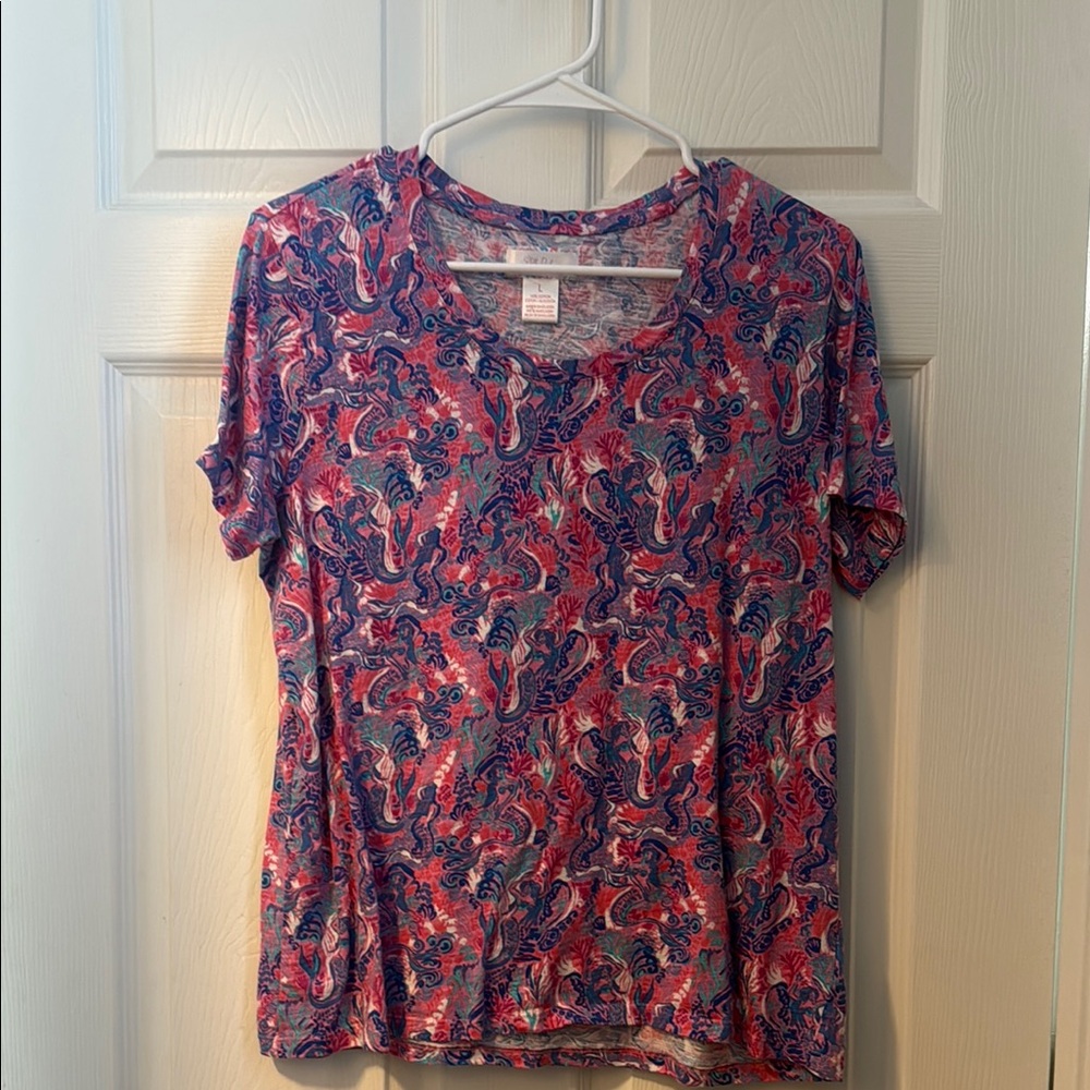 Red and Blue Graphic Polo T-Shirt Short Sleeve